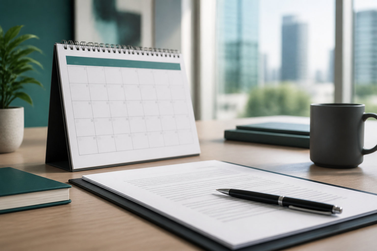 Lease documents and a calendar on a desk