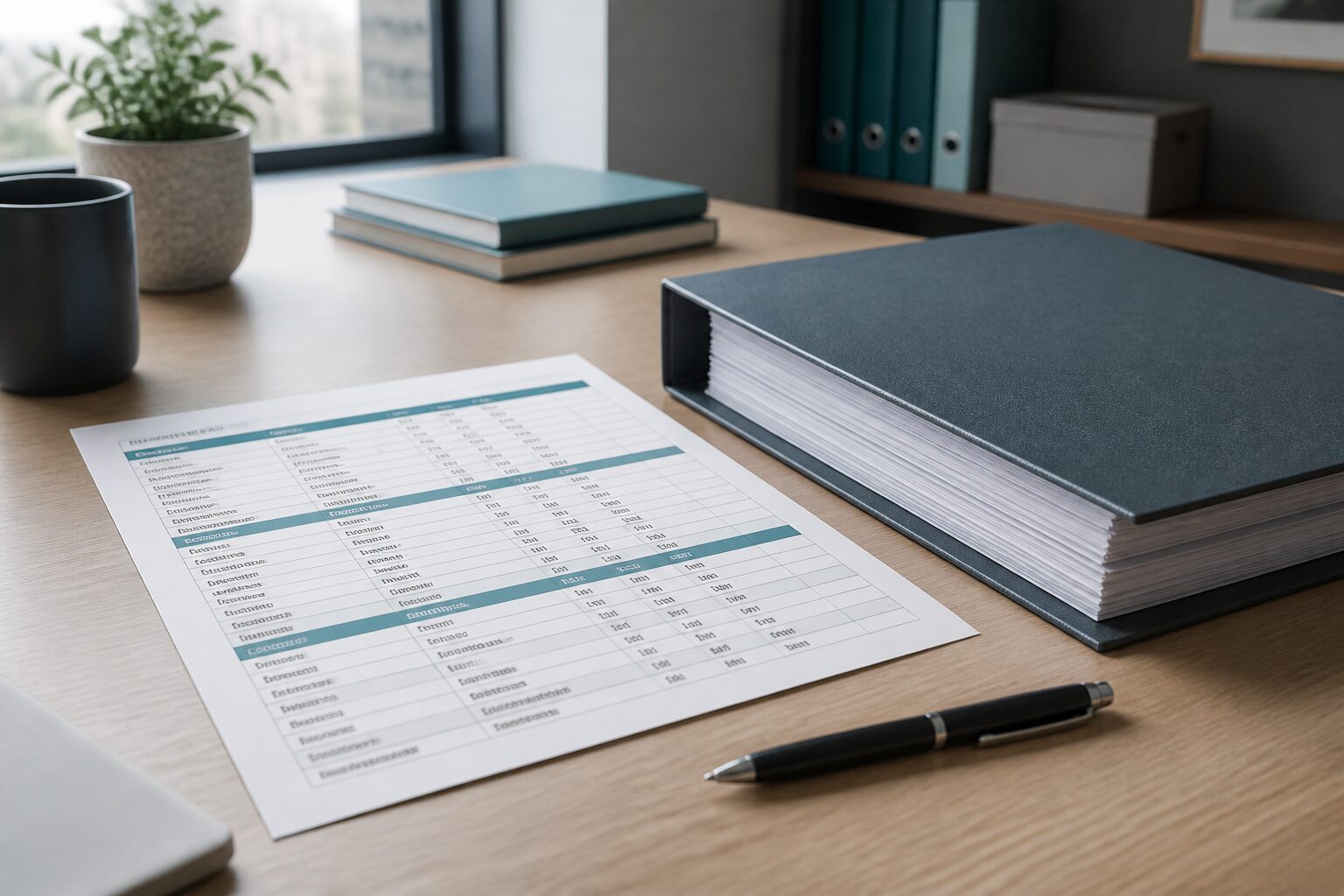 Commercial lease abstract spreadsheet beside a lease binder